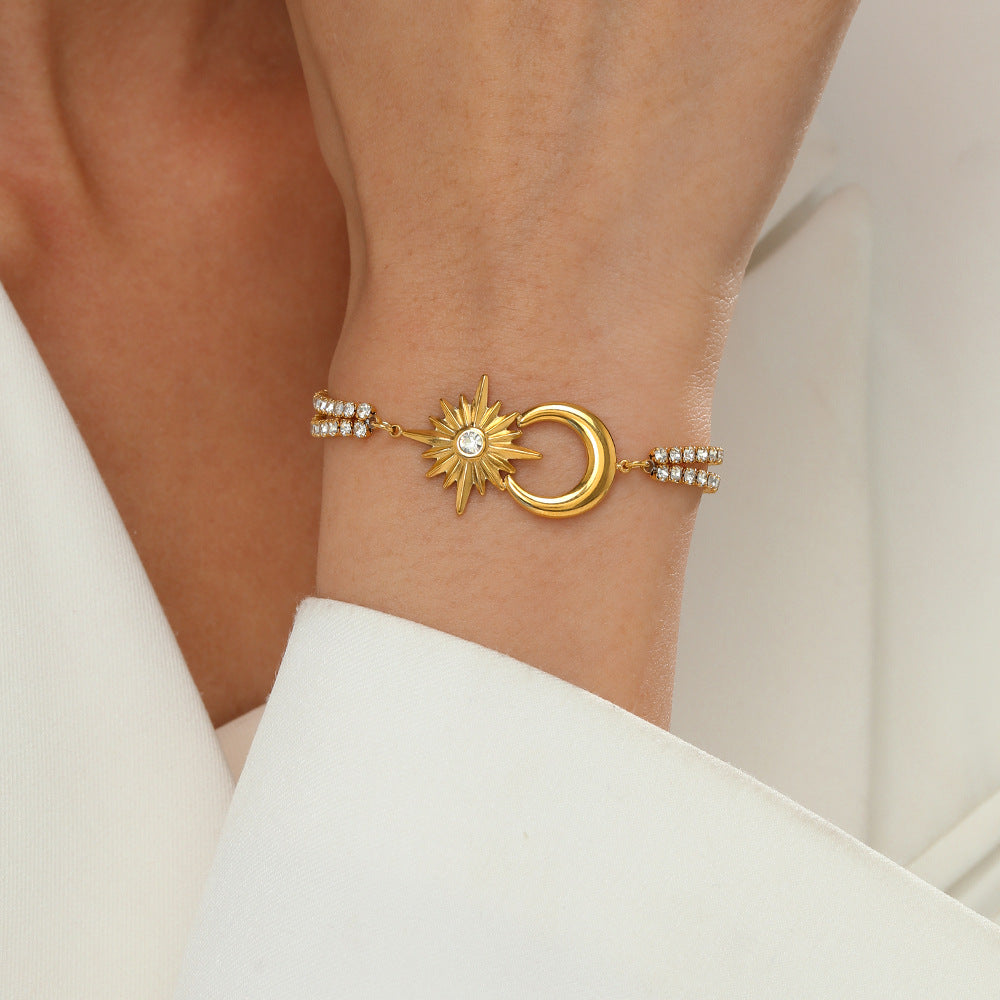 Fashion 14K Gold Plated Star Moon Stainless Steel Bracelet