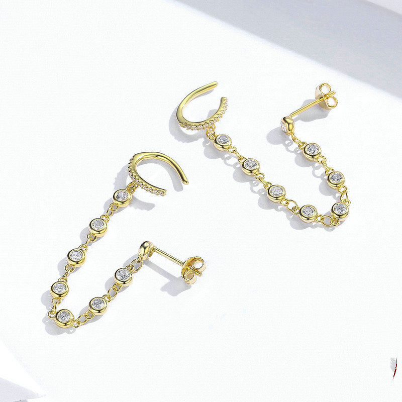 S925 Sterling Silver Earrings Fashion Gold-plated Long Earrings