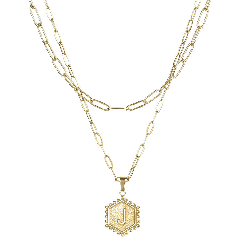 14K Gold Double Layer Necklace Letter Stainless Steel Jewelry Necklace