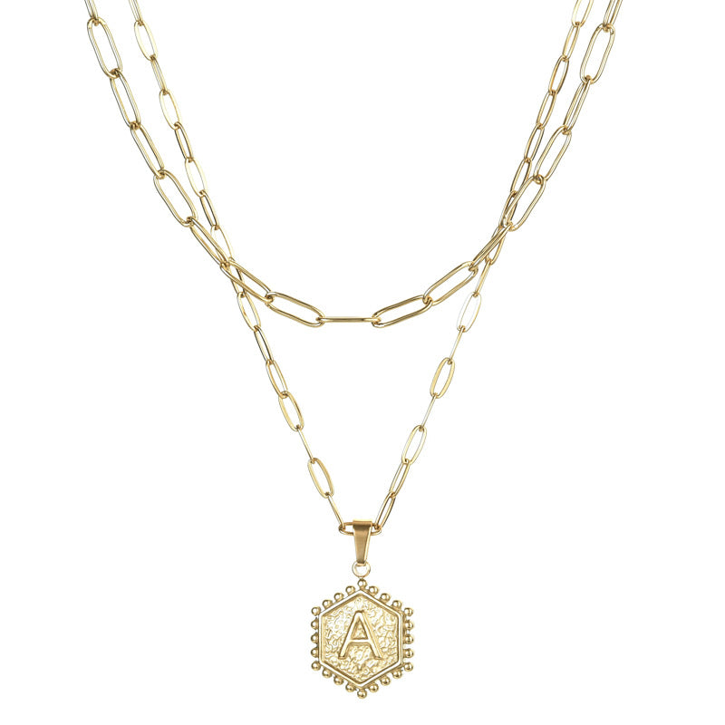 14K Gold Double Layer Necklace Letter Stainless Steel Jewelry Necklace