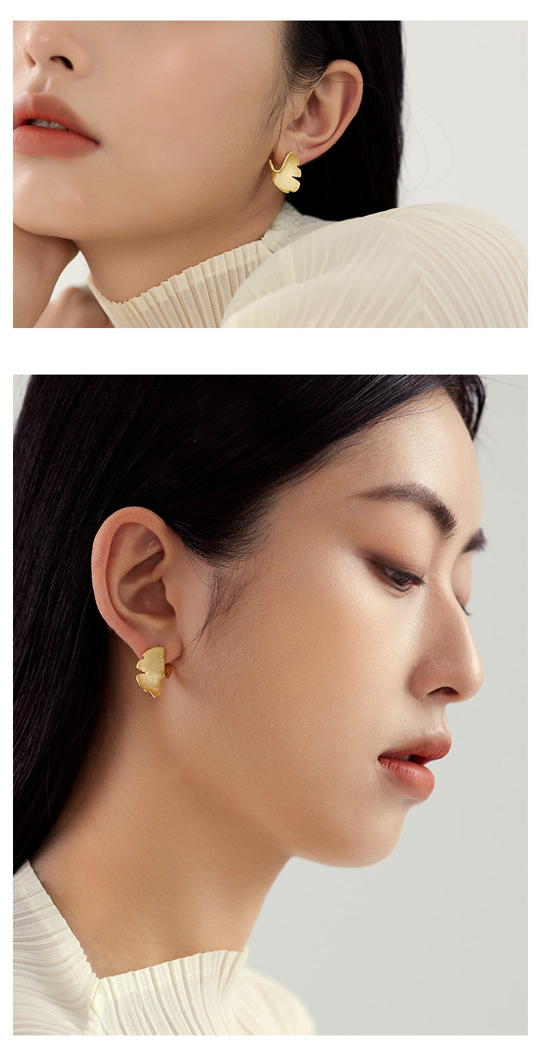 925 Silver Stud Earrings 14K Gold Ginkgo Biloba Design