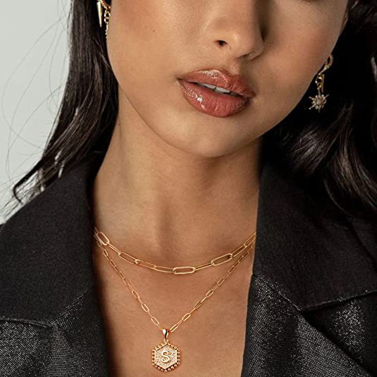 14K Gold Double Layer Necklace Letter Stainless Steel Jewelry Necklace