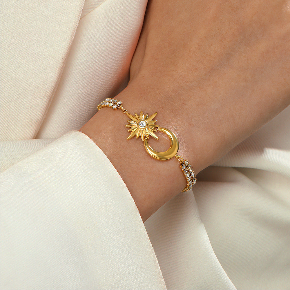 Fashion 14K Gold Plated Star Moon Stainless Steel Bracelet