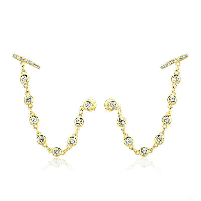 S925 Sterling Silver Earrings Fashion Gold-plated Long Earrings