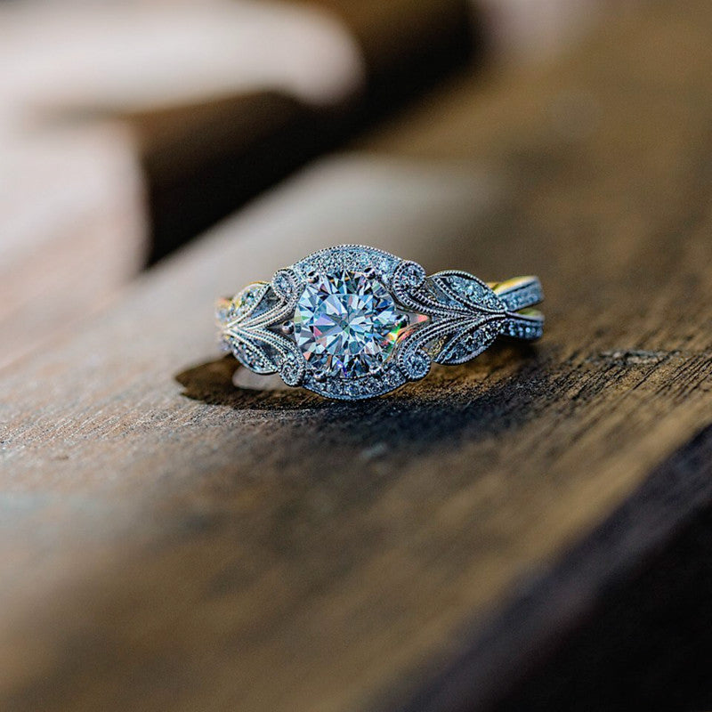 European Princess Leaf Diamond Engagement Ring