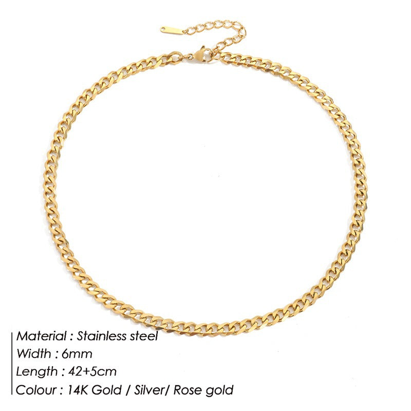Stainless Steel Necklace 14K Gold Plated Cuban Chain Clavicle Chain