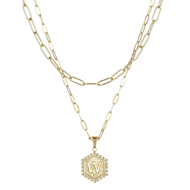 14K Gold Double Layer Necklace Letter Stainless Steel Jewelry Necklace