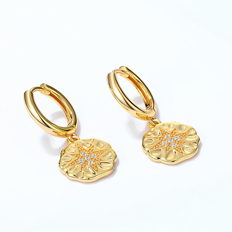 Fashion Star Medal 14K Gold Plated Earrings