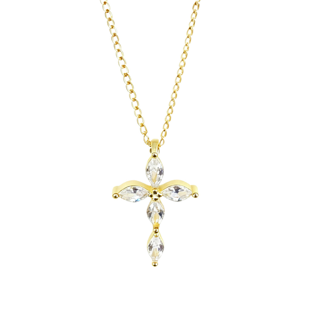 S925 Sterling Silver 14K Gold-Plated Cross Necklace With Diamonds
