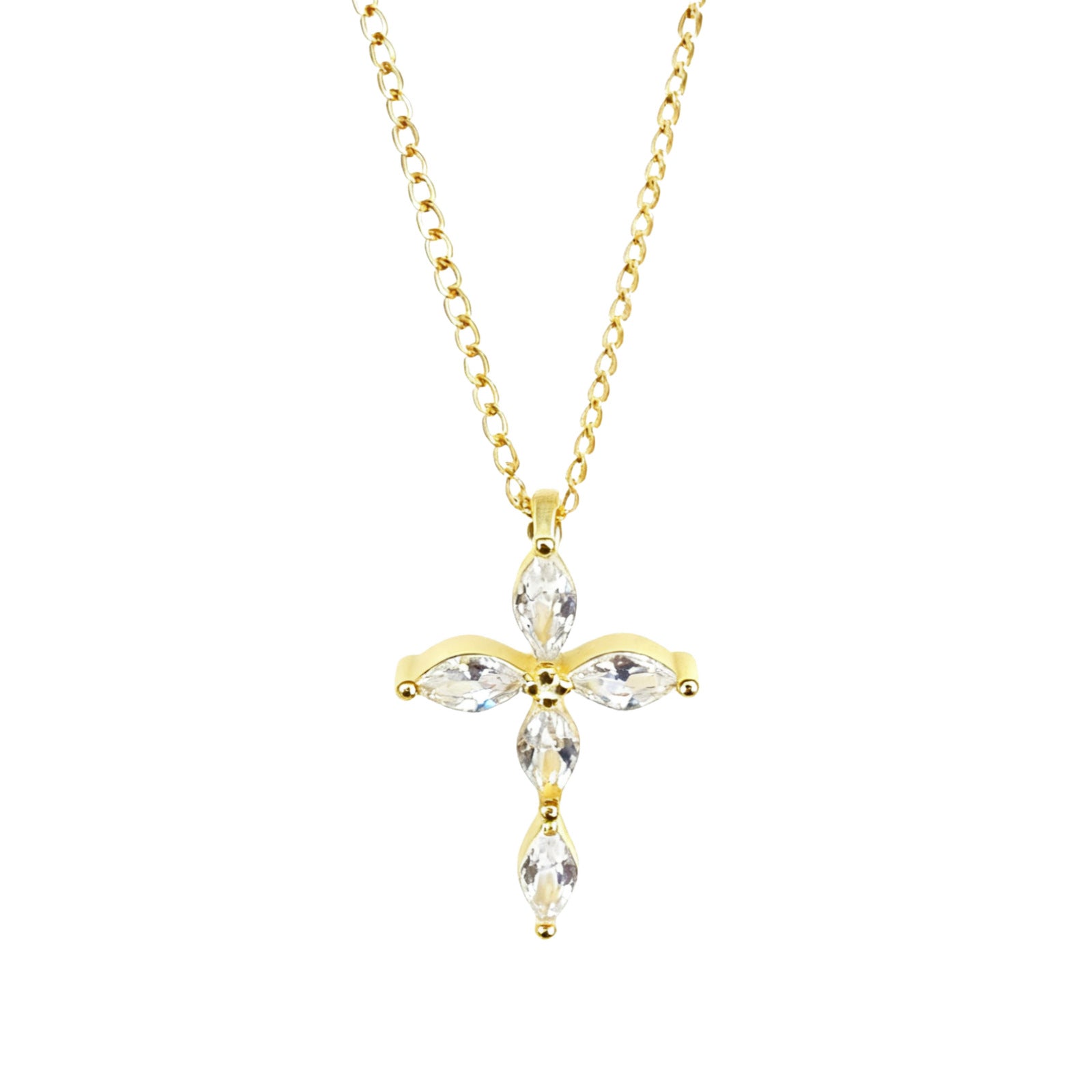S925 Sterling Silver 14K Gold-Plated Cross Necklace With Diamonds
