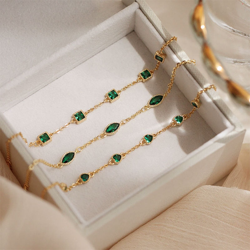 S925 Silver 14K Gold Zircon Emerald Bracelet Luxury Jewelry