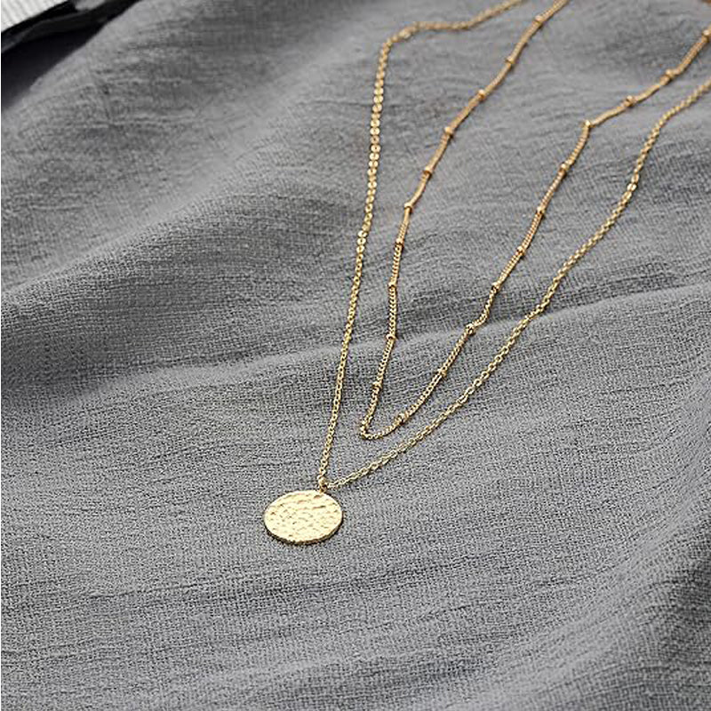 Gold Layered Choker Necklac 14K Gold Bar Coin Pendant Jewelr