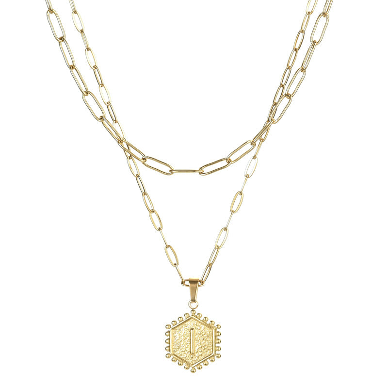 14K Gold Double Layer Necklace Letter Stainless Steel Jewelry Necklace