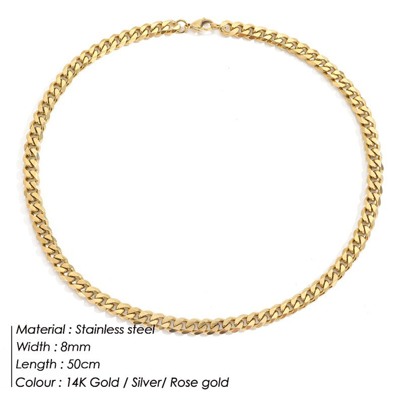 Stainless Steel Necklace 14K Gold Plated Cuban Chain Clavicle Chain