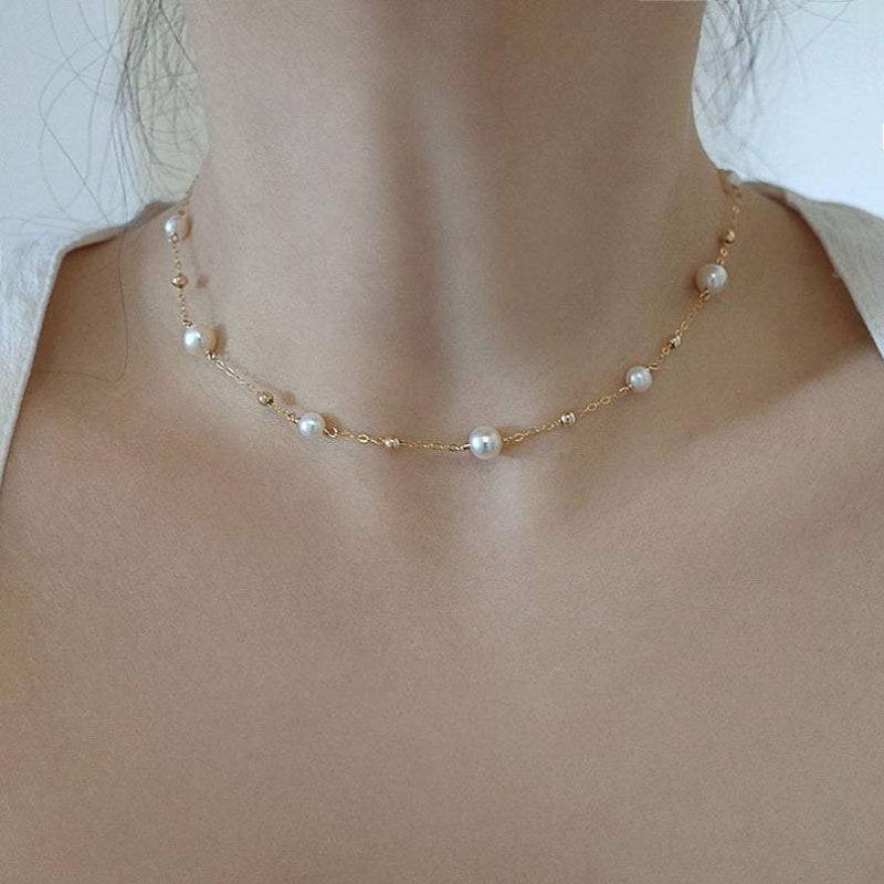 14K Gold-covered Pearl Necklace Female Clavicle Chain