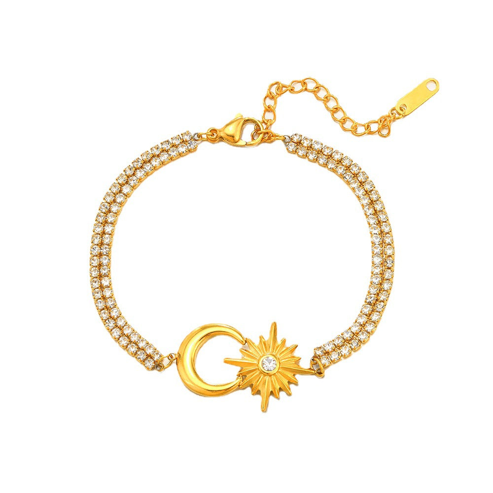 Fashion 14K Gold Plated Star Moon Stainless Steel Bracelet