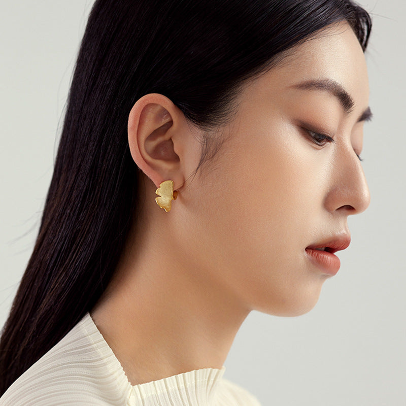 925 Silver Stud Earrings 14K Gold Ginkgo Biloba Design