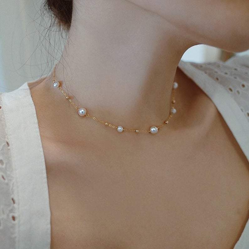 14K Gold-covered Pearl Necklace Female Clavicle Chain