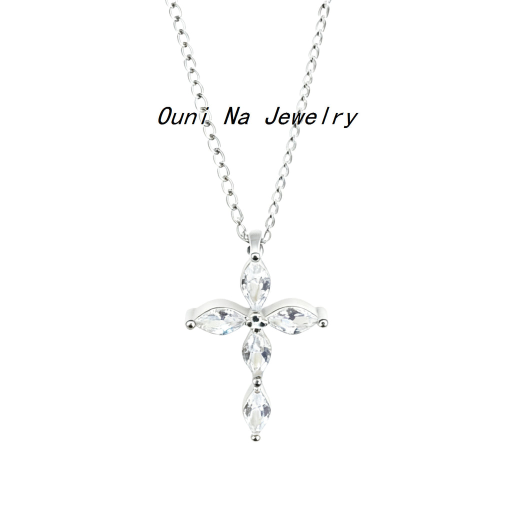 S925 Sterling Silver 14K Gold-Plated Cross Necklace With Diamonds