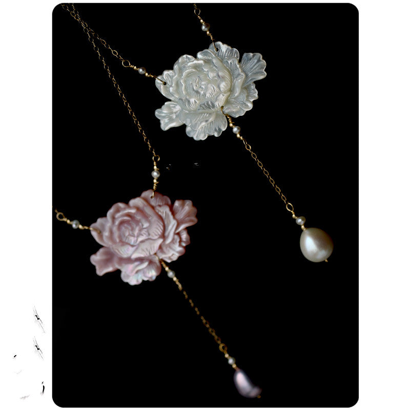 Ice Jade 14K Gold-plated Pearl Butterfly Fritillary Carved Peony Necklace