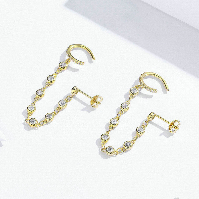 S925 Sterling Silver Earrings Fashion Gold-plated Long Earrings
