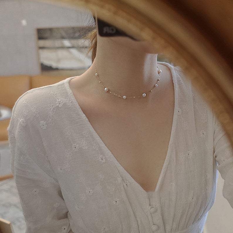 14K Gold-covered Pearl Necklace Female Clavicle Chain