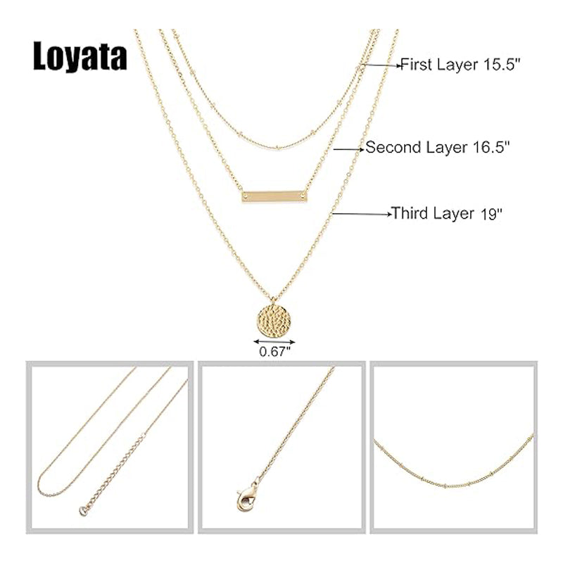 Gold Layered Choker Necklace 14K Gold Plated Bar Coin Pendant Jewelry