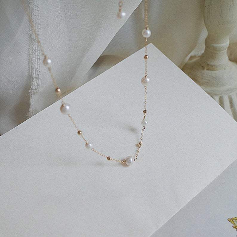 14K Gold-covered Pearl Necklace Female Clavicle Chain