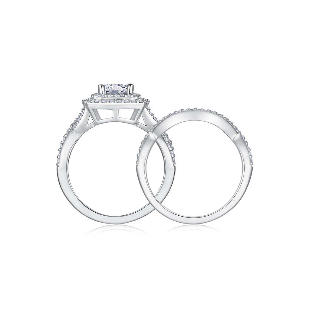 1ct Moissanite Double Ring Set Luxury S925 Silver Plated Platinum.