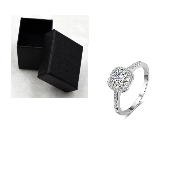 Women Silver Luxury Wedding Ring Square Cubic Zirconia Jewelry