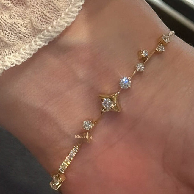Sparkling Diamond Titanium Steel Gold Bracelet For Women