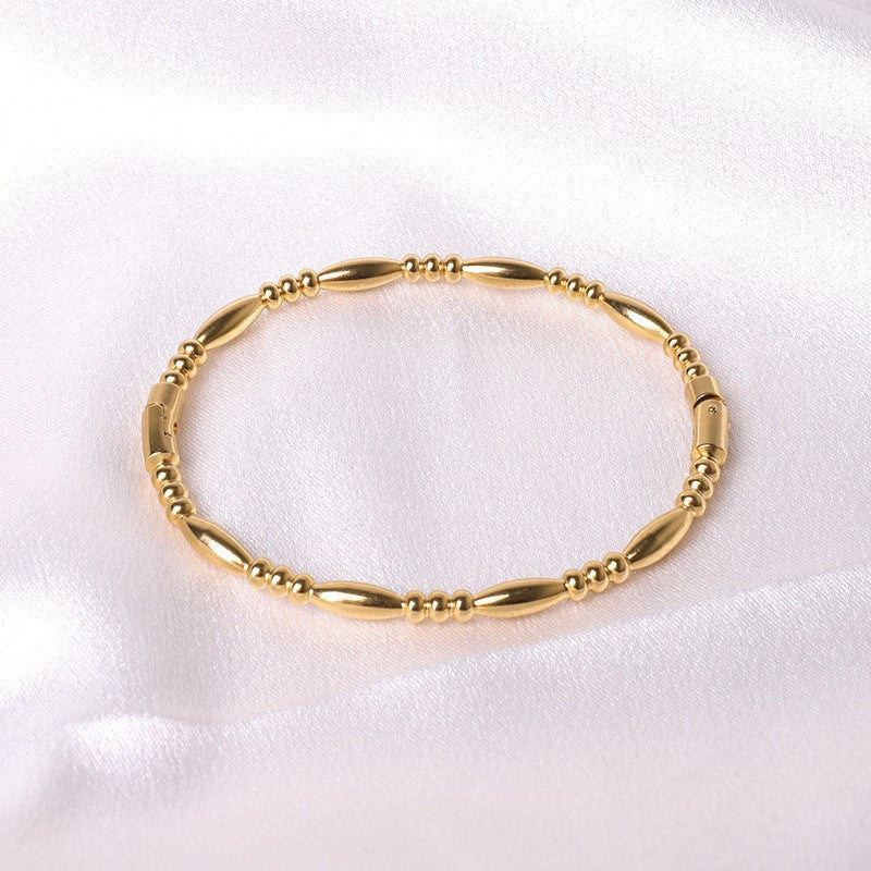 Titanium Steel Gold-plated Diamond-studded Silver Bracelet