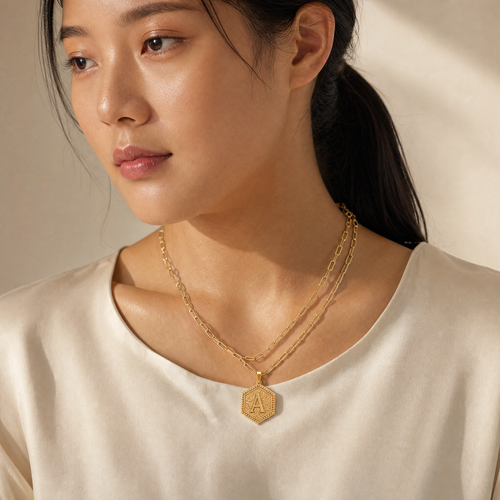 14K Gold Double Layer Necklace Letter Stainless Steel Jewelry Necklace